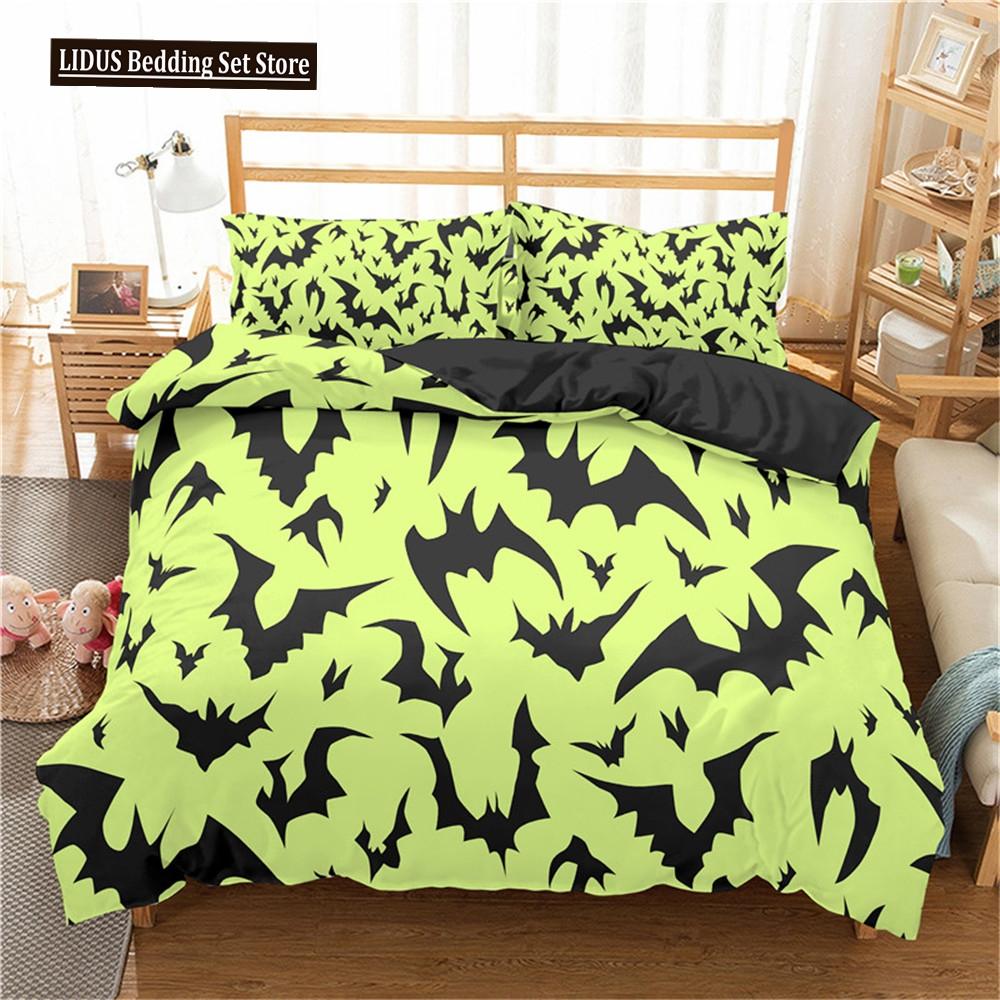 Halloween Duvet Cover Set Flying Vampire Bedding Set Bats Witchcraft Magic Polyester Comforter Cover King Size For Boys Girls