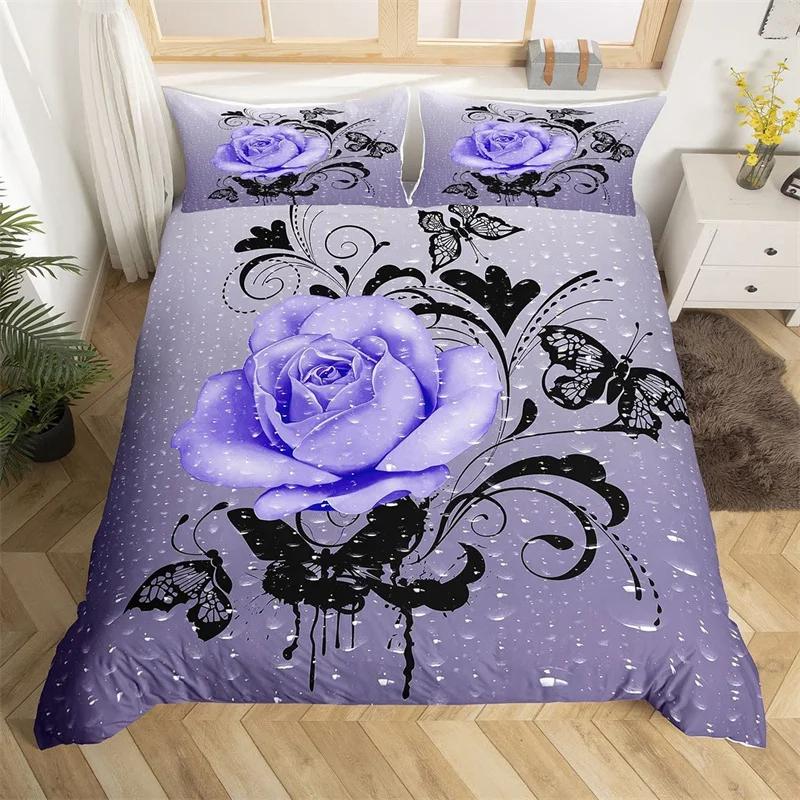 Rose Floral Bettbezug King Romantische Blumen Bettwäsche Set Mikrofaser Valentinstag Bettdecke Bezug Für Mädchen Frau Zimmer Dekoration