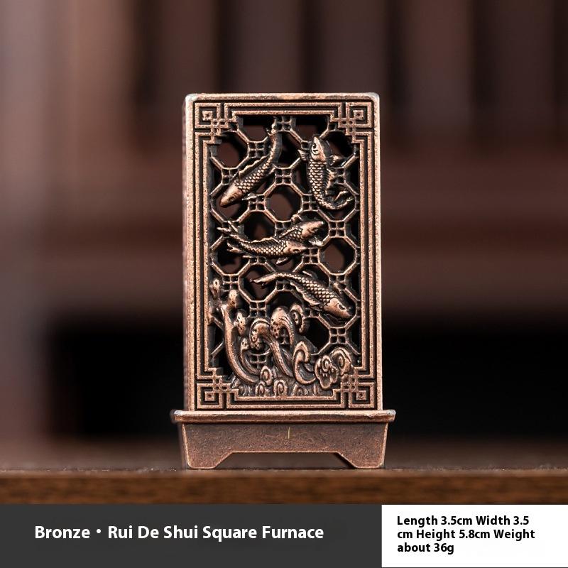 Antique Incense Burner Buddhist Hollow Incenses Holder With Cover Chinese Ancient Mini Censer Ornaments Home Office Decoration