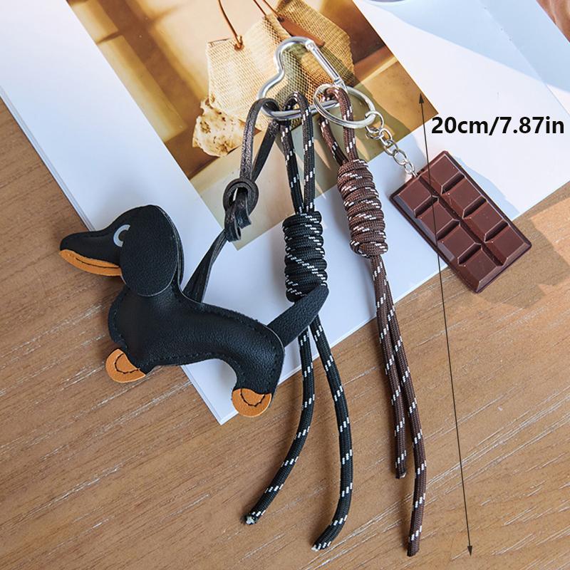 Yogodlns Dachshund Woven Rope Handmade Bag Backpack Hanging Vintage PU Leather Tassel Handbag Bag Pendant