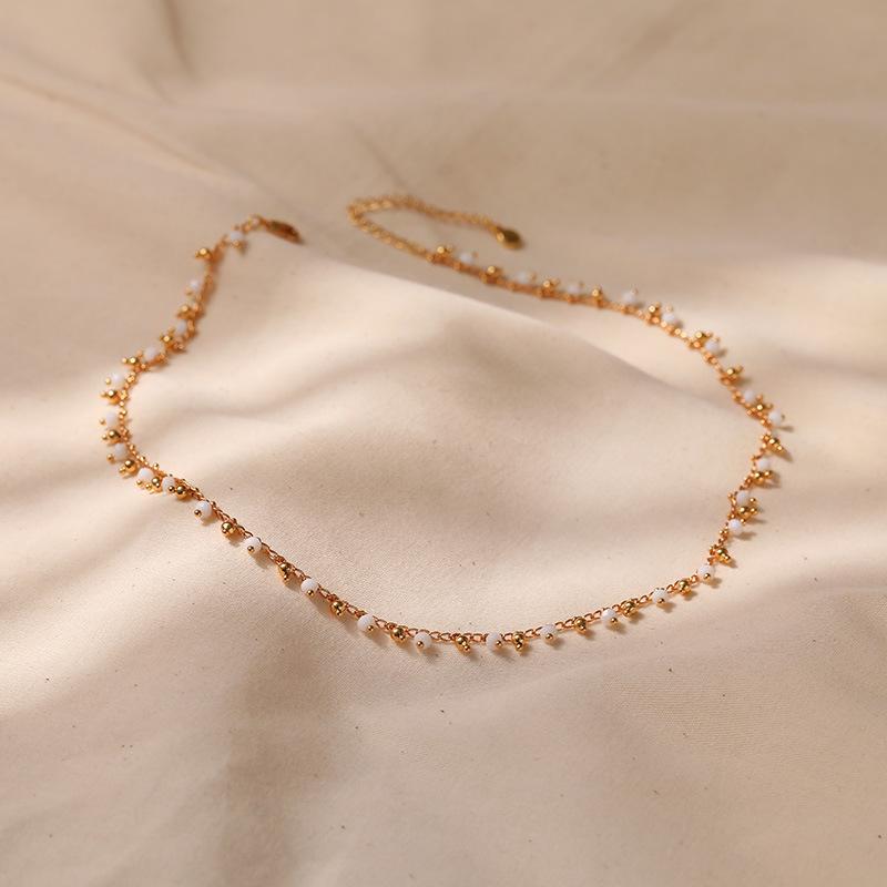 Exotic Style Crystal Beaded Simple Clavicle 18k Gold Plated Necklace