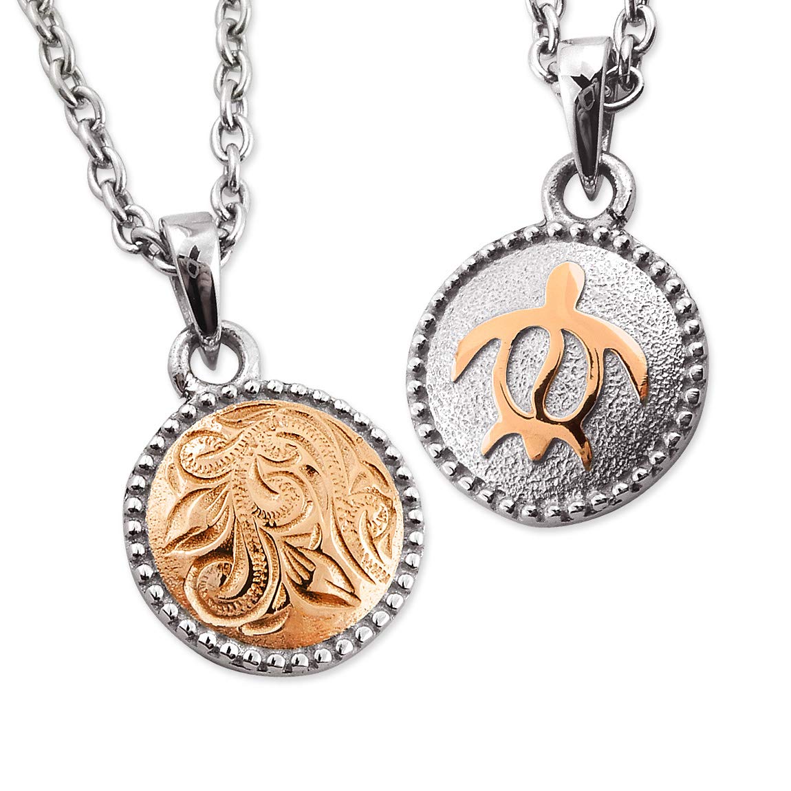 

Aloha lokahi Hawaiian Jewelry Necklace Surgical Stainless Steel Honu Scroll Reversible Rose Gold Azuki Chain Steel Width 40cm (Aloha Lokahi)
