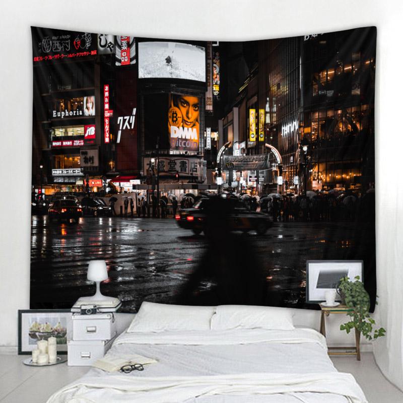 Tokyo night tapestry city nightlife Japanese style wall hanging bedroom home decoration bohemian hippie printed bed sheet