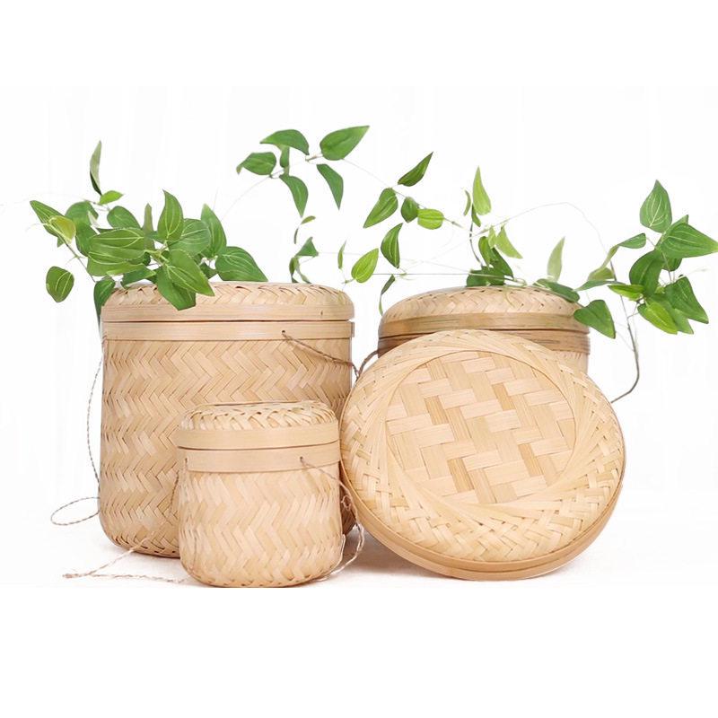 Bamboo Woven Tea Basket Gift Box - Handmade Picnic and Storage Solution Tea Canister 12x12/56