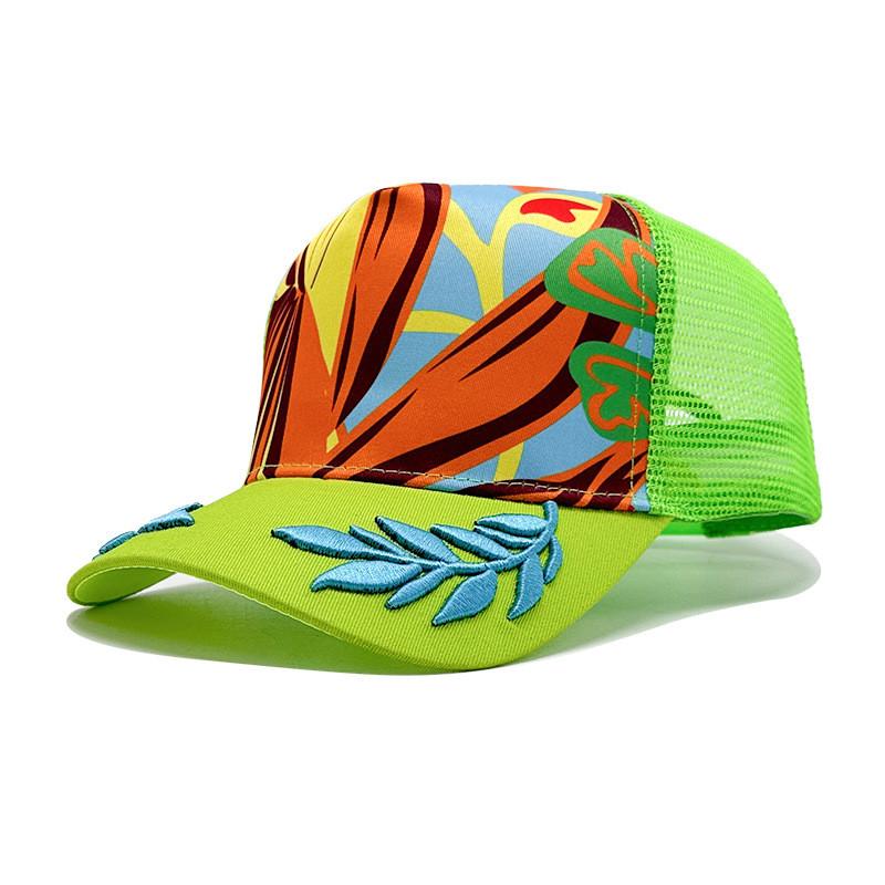 Colorful Leaf Embroidered Mesh Baseball Cap Outdoor Breathable Protection Sun