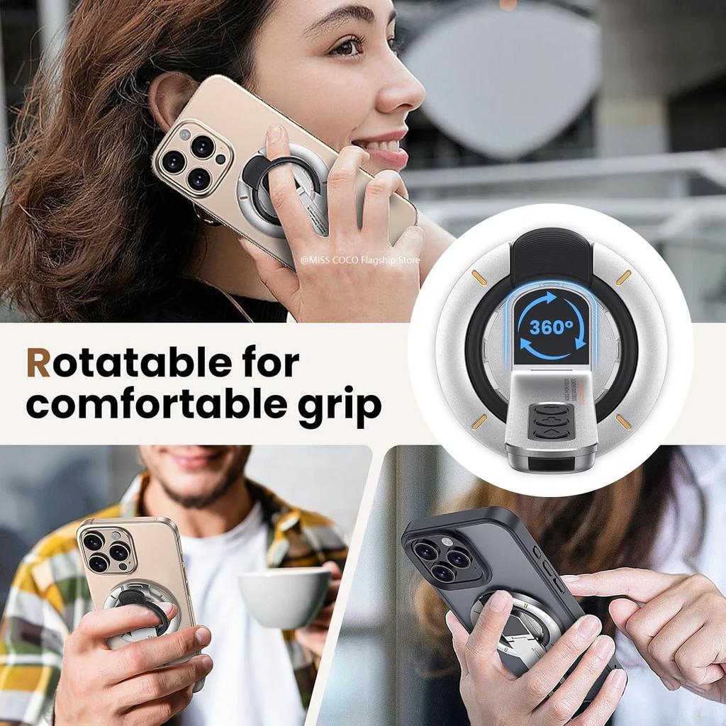 3-in-1 Magnetic Phone Grip Stand for MagSafe – 360° Rotatable Finger Ring Holder, ABS Material, Universal for All Smartphones