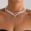 Vintage Pearls Tassels Choker Necklace for Women Elegant Neck Chain Handmade Layered Statement Jewelry Gift