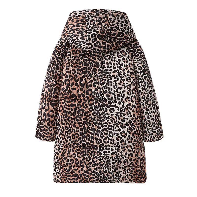 2025 Spring Women's Warm Leopard Print Hooded Cotton Coat - Simple and Versatile