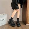 2024 Autumn New Thick Soled Women Pumps Shoes Women's Height Increasing Black Loafers Fashion Lace Up Chunky Middle Heel Zapato
