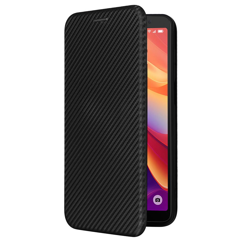 Pro TCL 501 Pouzdro Textura uhlíkových vláken Magnetické Horizontální Odklápěcí Kožené Pouzdro na Telefon