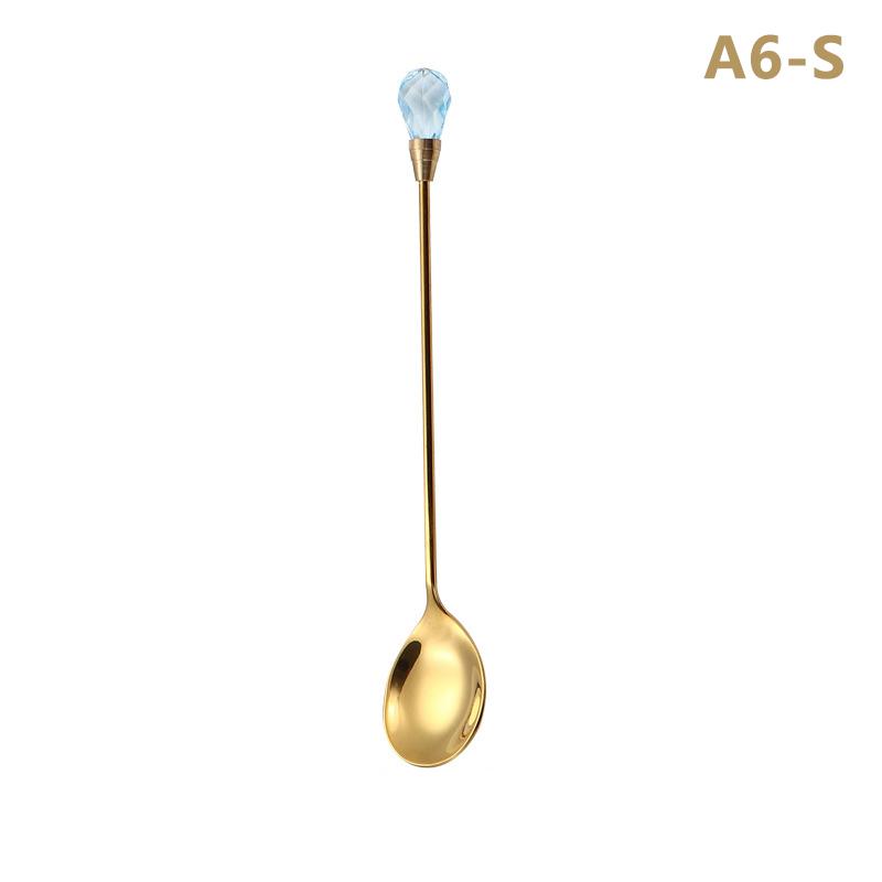 Diamond Spoon Fork Stainless Steel Long Stirring Spoon Exquisite  Teaspoon For Ice Cream Dessert Coffee Cocktail Mug
