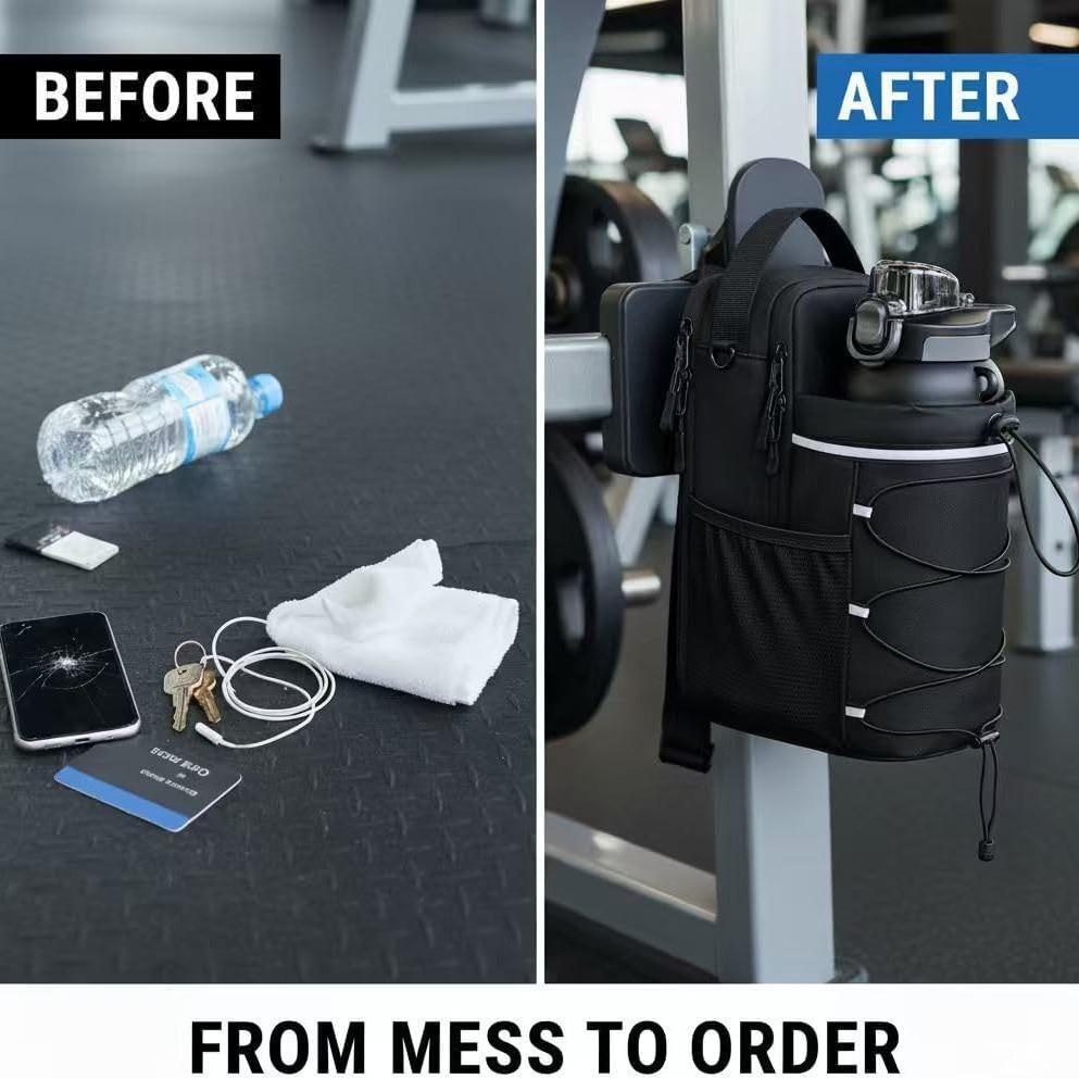 Magnetic Gym Water Bottle Bag with Reflective Strip With Phone Pocket Portable Gym Water Bottle Pouch Gym Accessories Organizer