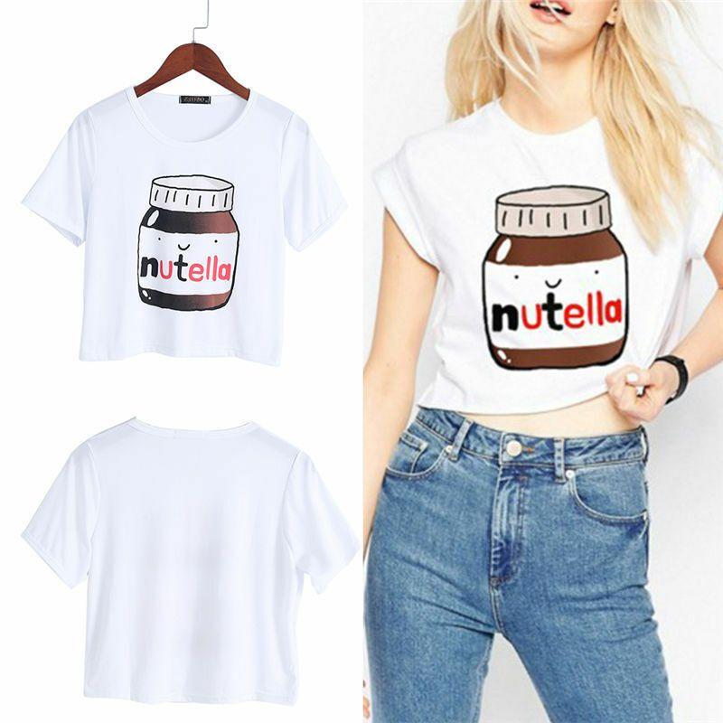 

Harajuku Woman Kawaii Casual Fashion Nutella Print Tees Crop Tops Tshirt Short 2XL
