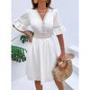Women's New Summer Splicing Lace Fashion V-neck Waist Solid Color Dresses