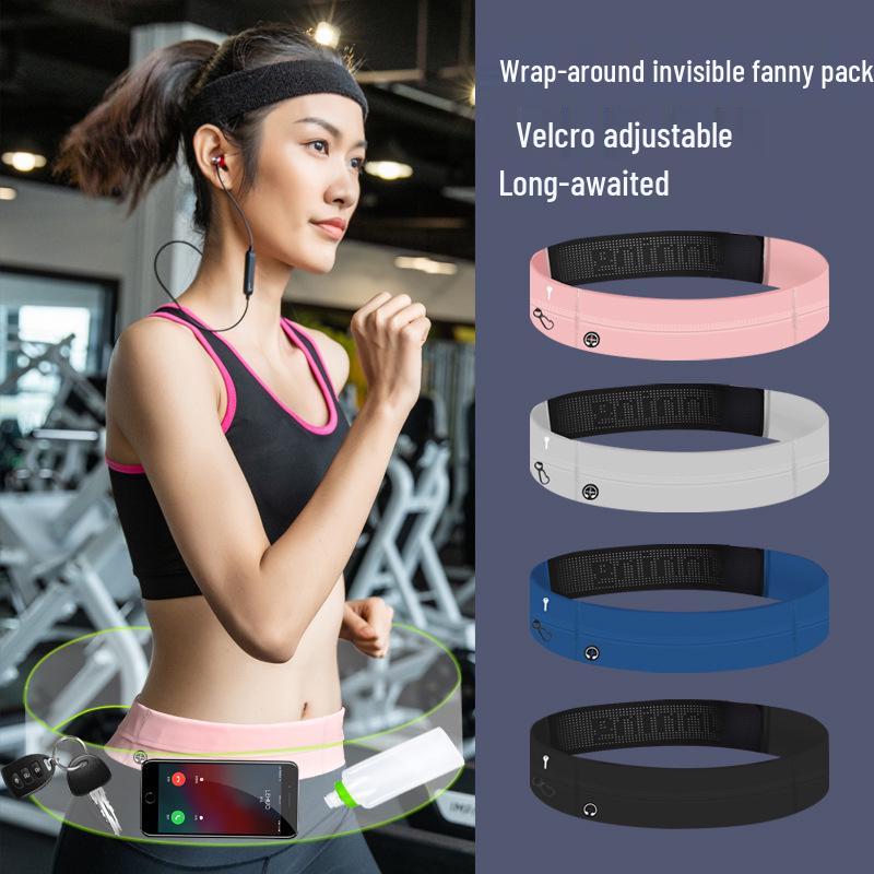 Unisex Large Capacity Elastic Running Waist Belt - Double Layer, Invisible Phone Storage for Marathon & Fitness