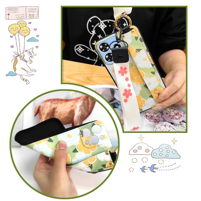 Phone Holder Kickstand Phone Case For ZTE Blade A73 4G/V50 Smart Durable Anti-dust Silicone Wrist Strap Fashion Design