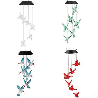 Solar Hummingbird Wind Chimes with Colorful LED Light Display for Home Party Yard Garden Christmas Decoration Ornament