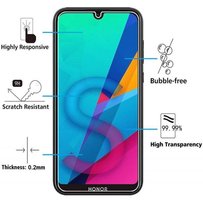 Verre Trempe pour Huawei HONOR 8S [Pack 2] Film Transparent Vitre Protection Ecran Phonillico®