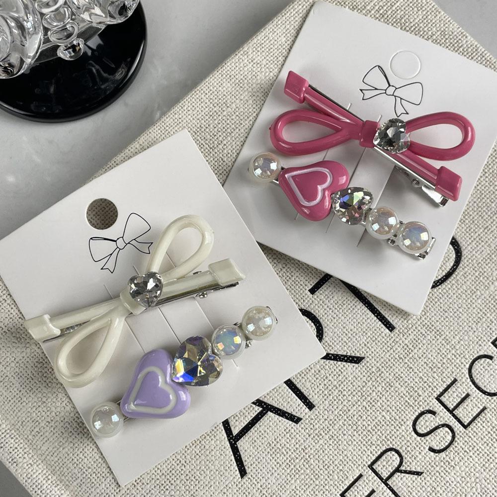New Ins Wind Clip Sweet Cool Bow Hair Clip Side Senior Sense Hair Card Rhinestone Duckbill Clip Hair Accessories Headwear