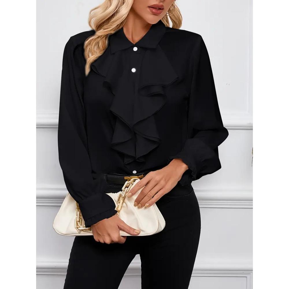 Blouse d'automne pour femme, style designer, à volants et superposée