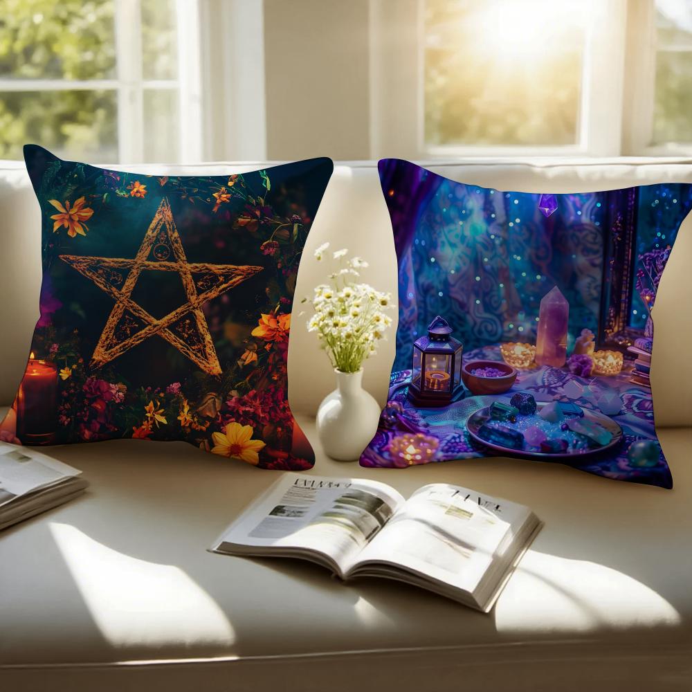 Dreamlike Magical Pattern Cushion Cover Pillowcase Antidustmite Invisible Zipper Short Plush Sofa Cushion