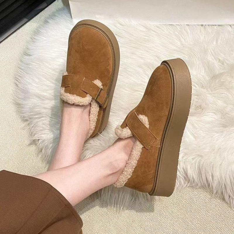 Retro Autumn and Winter Lamb Wool Women's New Fashionable Versatile Non-slip Comfortable Piled Thick-bottomed Cotton Slippers