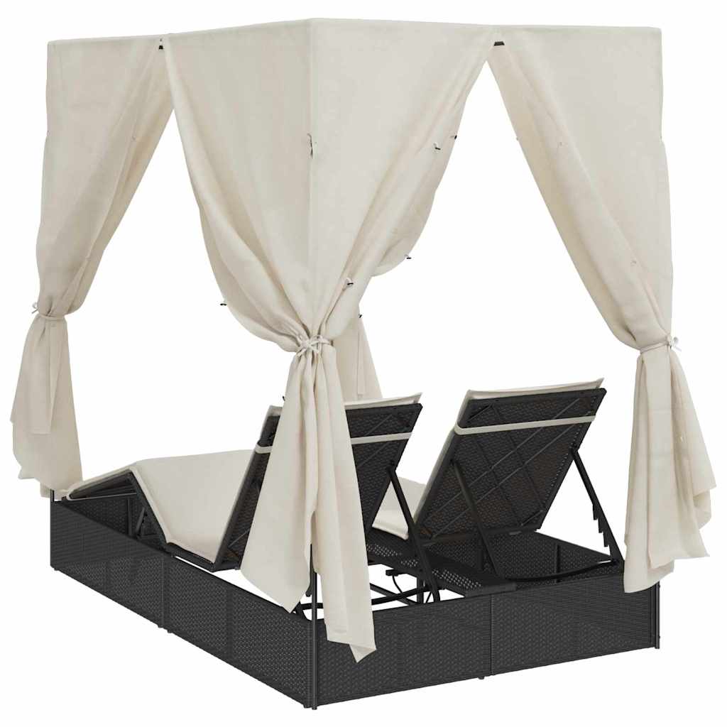 Double Sun Lounger Warm White 205 x 129 x 200 cm Poly Rattan