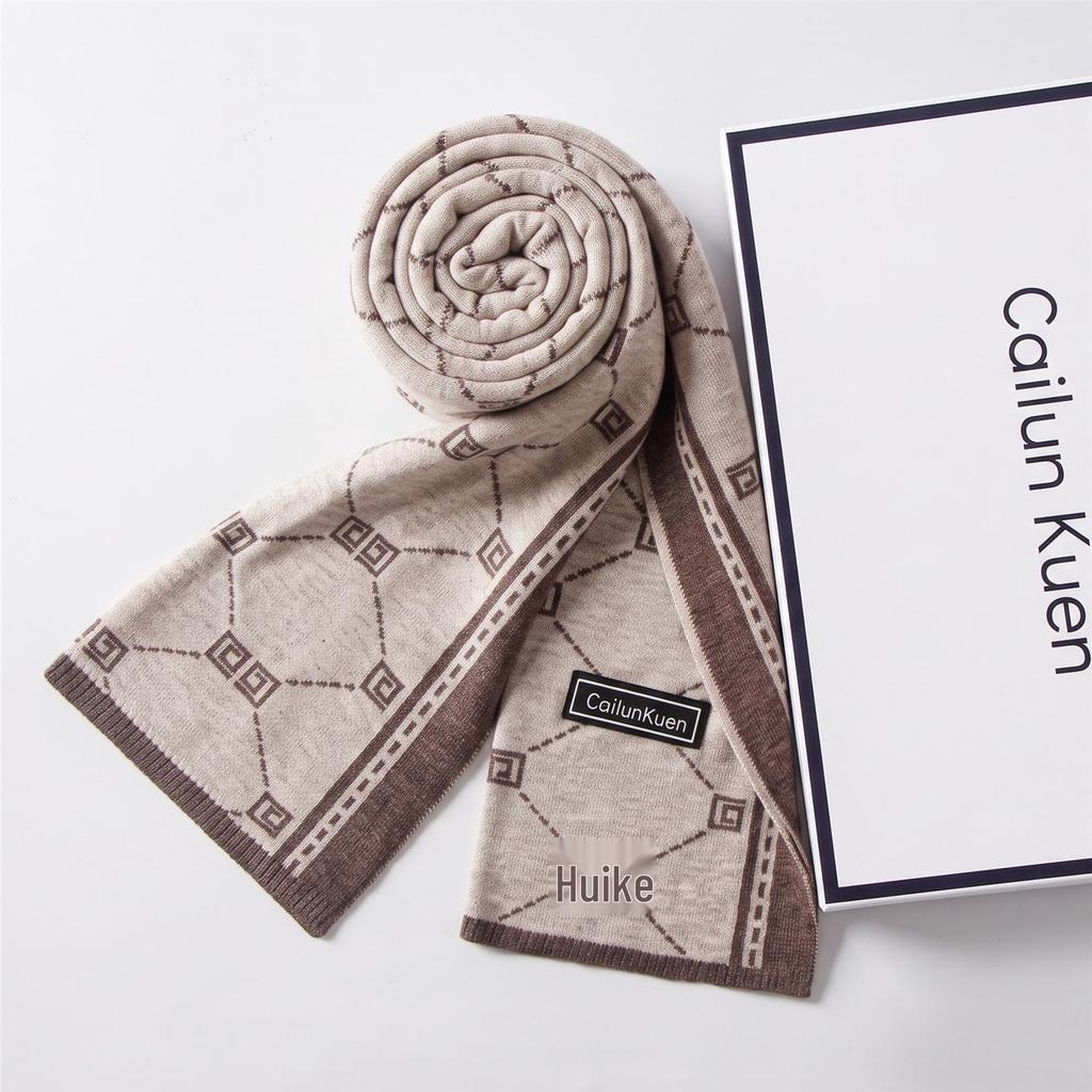 2026 New Men's Wool Plaid Scarf – Trendy Knitted Korean Style, Versatile and Warm Winter Accessory