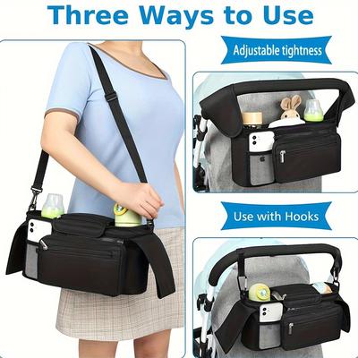 Kinderwagen-Manager mit rutschfestem Gurt und isoliertem Getränkehalter, Handytasche für Kinderwagen, Geeignet für Uppababy,