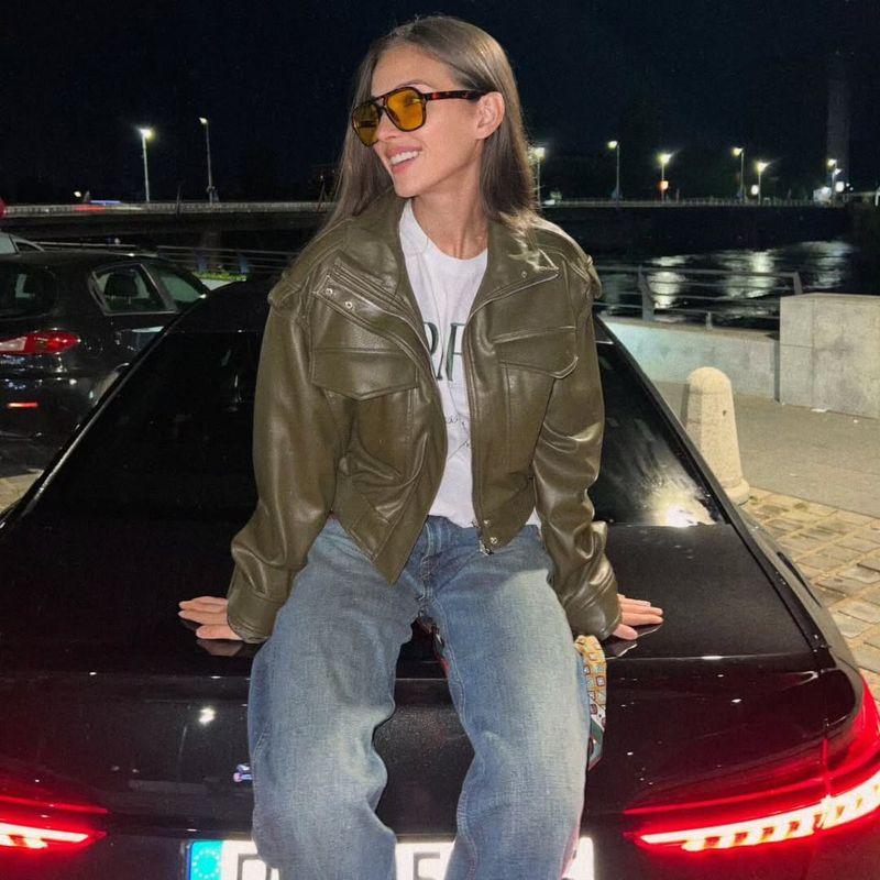 Za Autumn and Winter New Arrivals Women's Clothing Zr European and American Style Fashionable High-Neck Faux Leather Bomber Jacket 6318250