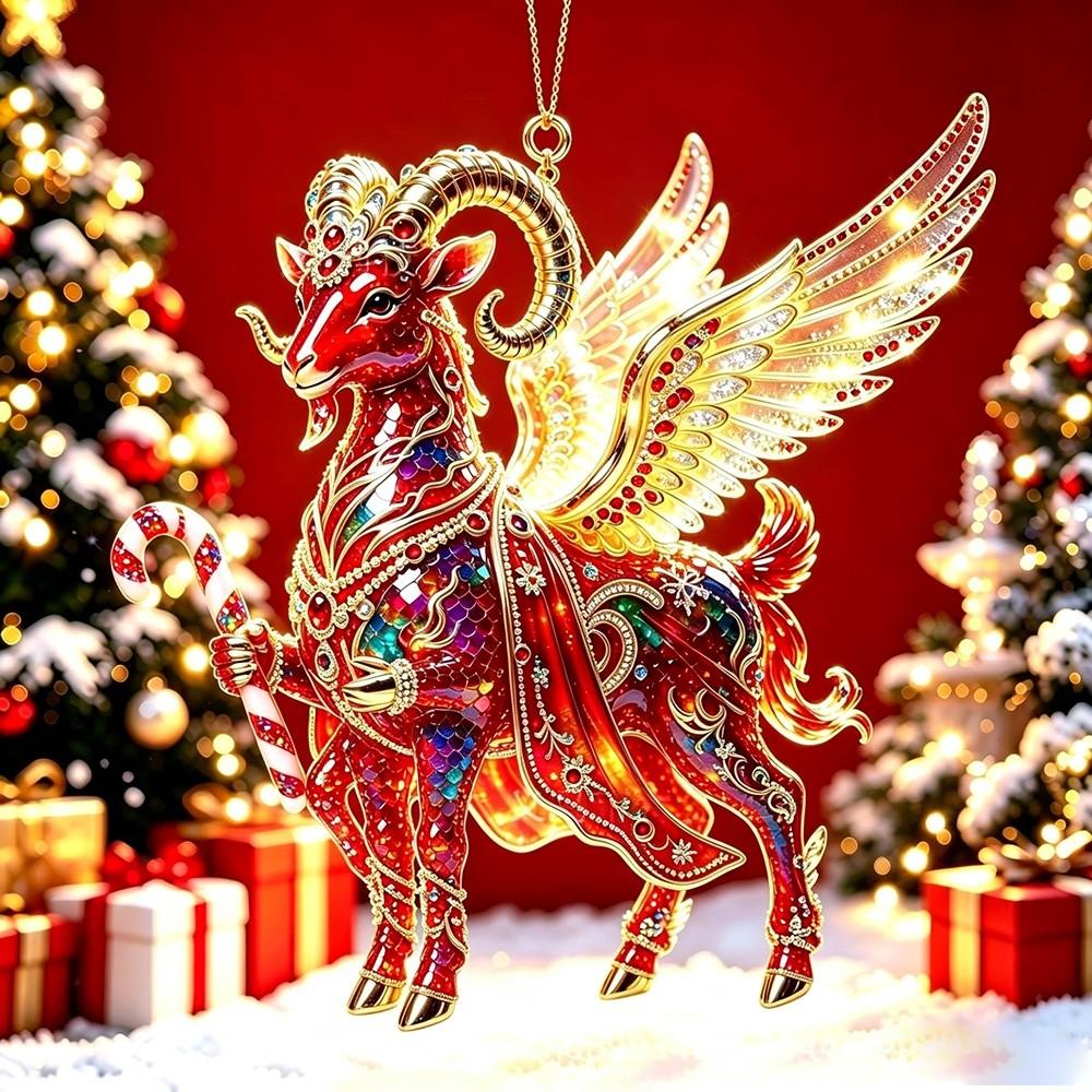 Set di Ornamenti Appesi Capra Brillante Decorazione Animale Piatta 2D da Appendere Decorazione Festa Festiva