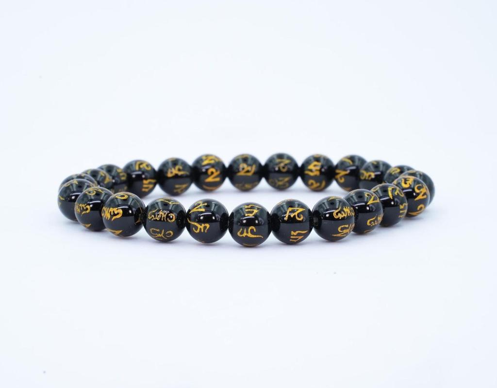 Black Mantra Bracelet with Golden, Spiritual Protection & Energy, Bracelet Gold Beads for Luck and Focus, Mantra Energy Bracelet
