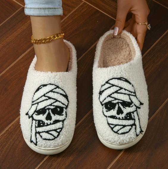 Fashion House Fuzzy Slipper Men Male Ghost Face Blue Evil Eye Home Shoes Plush Winter Warm Indoor Floor Non Slip Women Female Halloween