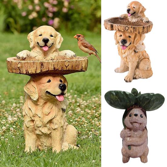 

Resin Birdbath Wild Bird Feeder Cute Dog Hedgehog Garden Ornament Outside Sculpture Bases Decor for Yard Garden
