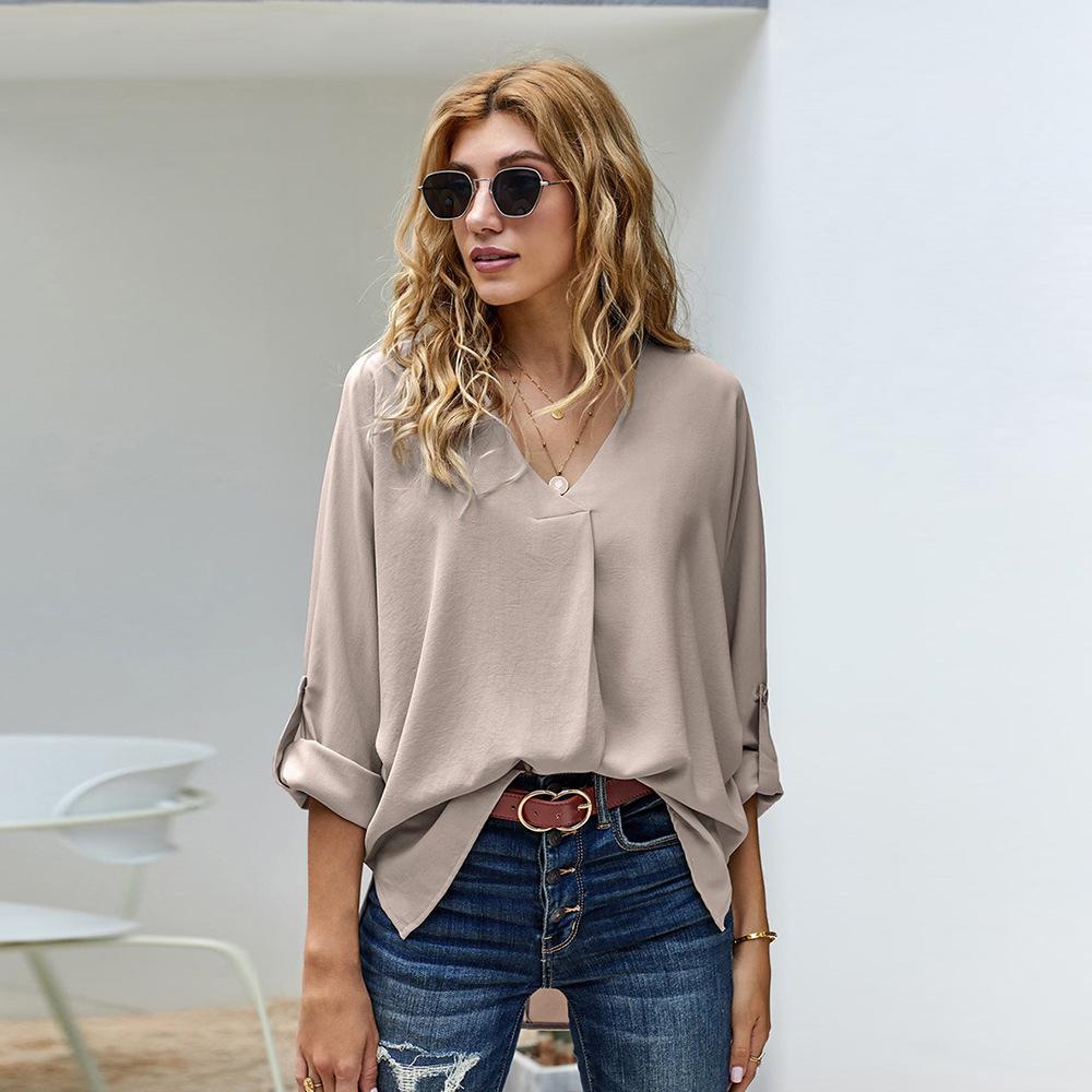 Plus Size Women's Loose Irregular V-Neck Long-Sleeve Top