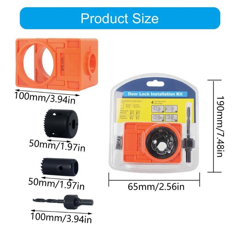 4Pcs Adjustable Door Lock Drilling Kit Featuring Reinforced Plastic Guide for Easy Installation Standard Size