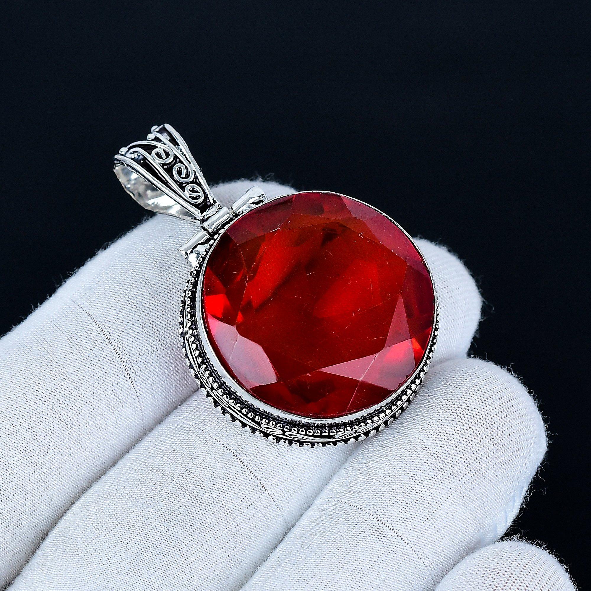 

Red Garnet Pendant, 925 Sterling Silver Handmade Jewelry, Red Garnet Silver Pendant, Party Wear Jewelry For Women s, Pendant Christmas Gift 4.5 Cm красный