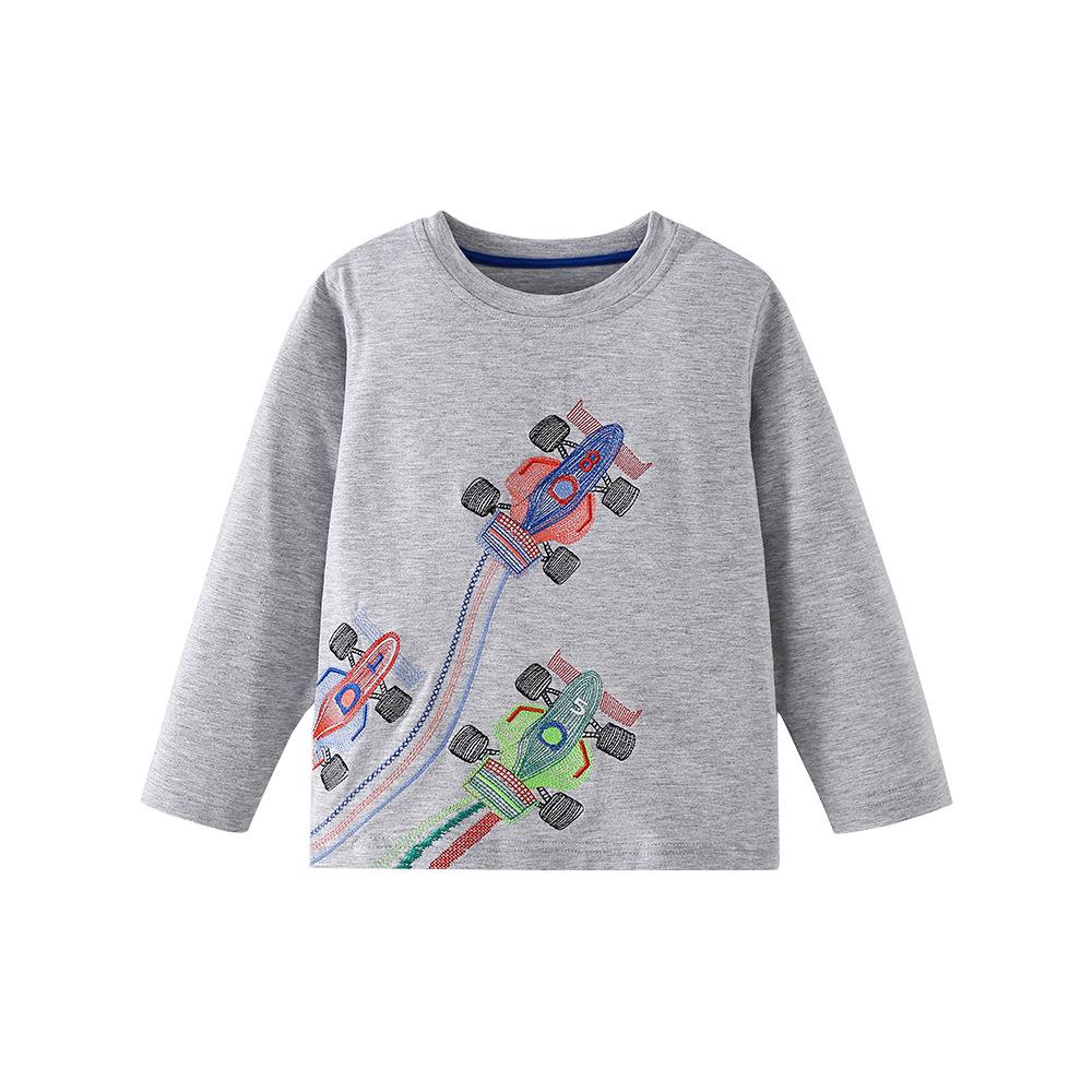 26-Year Boy's Long-Sleeve Round Neck Embroidered Karting T-shirt - Casual Autumn/Winter Fashion for Children