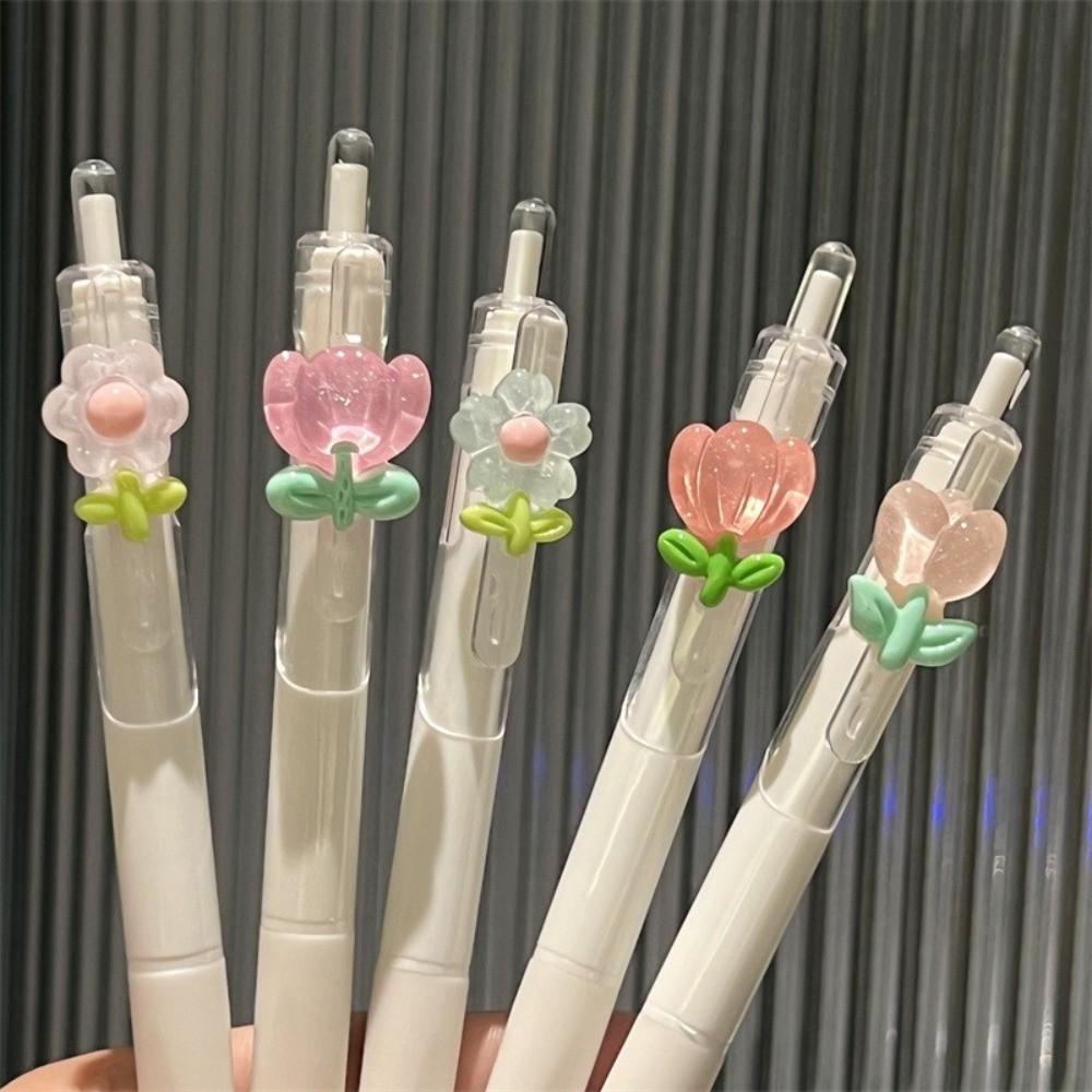 0.5mm Tulip Writing Pens Flower Ballpoint Pen Writing Smoothly Black Press Pen Student