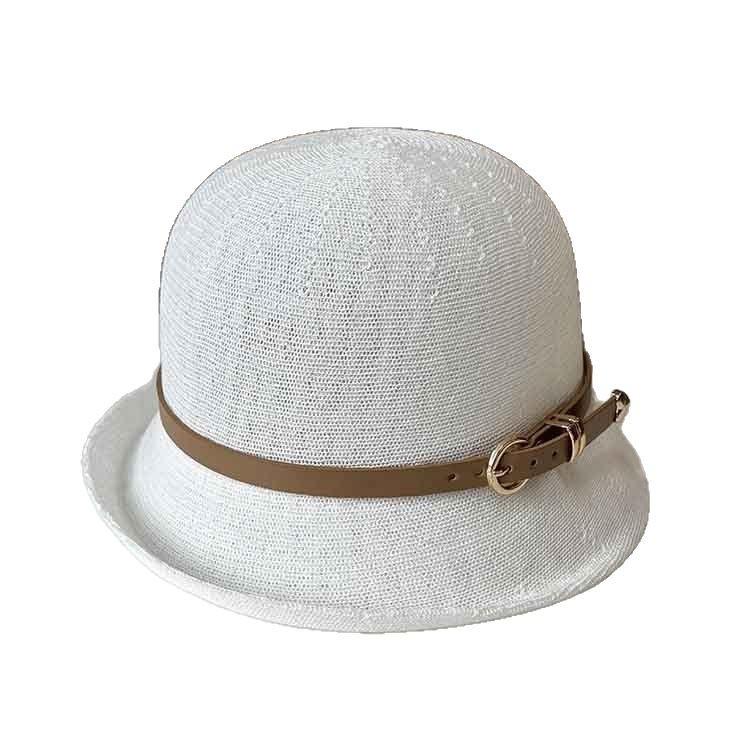 Spring and summer knitted thin belt buckle top hat British retro travel sunscreen sun hat fashion versatile basin hat