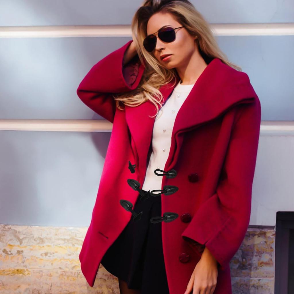 NUOBESTY 4 Pairs Pu Leather Sew-on Toggles Closures Vintage Sew-on Toggles with Horn Buttons Sewing Accessories for Knitwear Windbreaker Padded DIY