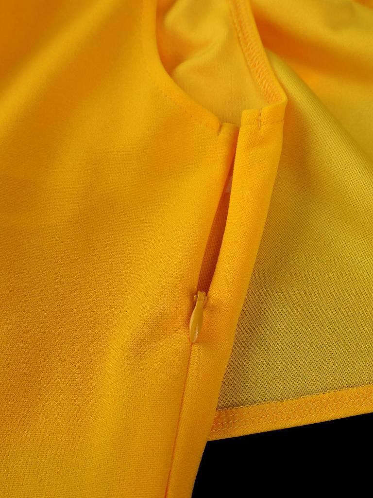 Gelbes One-Shoulder-Rüschenkleid mit Fransen-Saum in Übergröße
