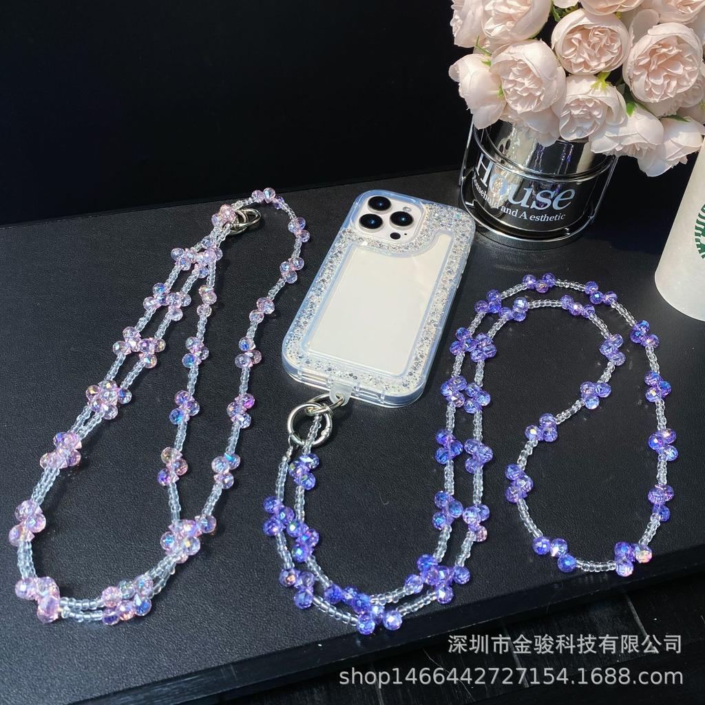 Phone Chain Crossbody Crystal Beads Long Chain Can Be Carried on Back Simple Shoulder Handmade Chain Ins Water Drop Beads Bag Hanging