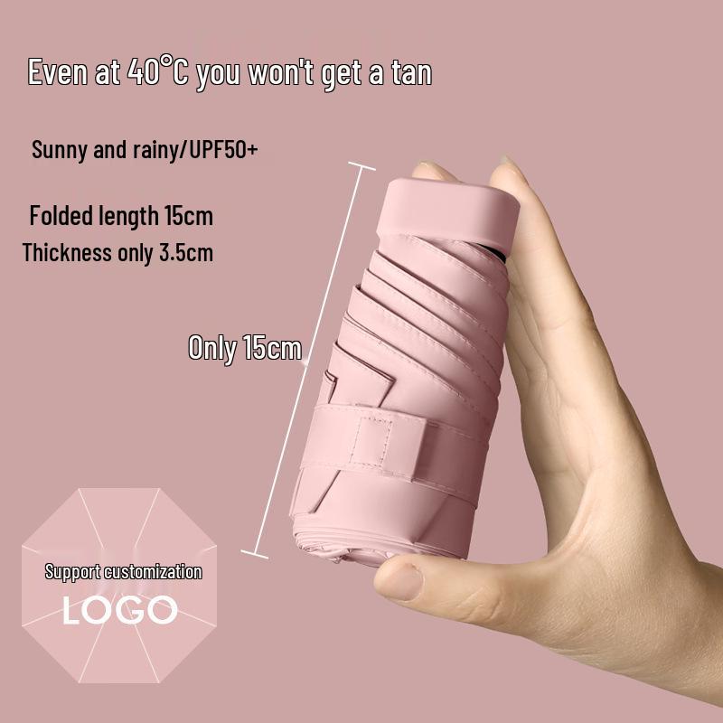 

Компактный ультралегкий женский шестисекционный зонт от солнца и дождя с солнцезащитным покрытием из черного клея и держателем для карт