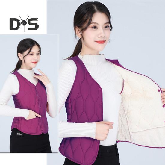 Wintermantel für Damen, Lagenlook, dünn, gepolstert, Knopfverschluss, V-Ausschnitt, ärmellos, einfarbig, winddicht, wärmespeichernd, Outdoor-Daunenmantel