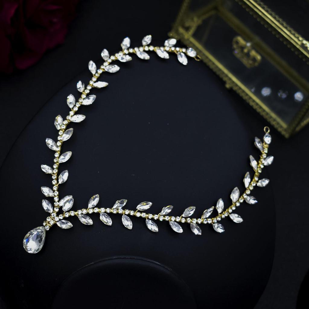 Rhinestone Bridal Headpiece: Handmade Wedding Forehead Chain & Hair Accessories A484