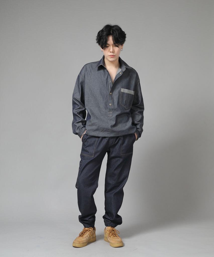 Seinteukeulu Wrinkle Pocket Anorak Shirt Wpa-413 Denim Light Indigo