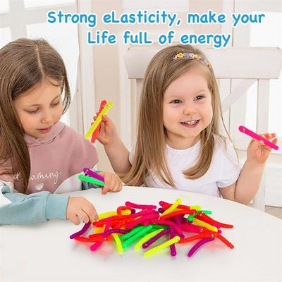 12/24pcs Children's Colorful Caterpillar Pulling Worm Face Plush Toy Elastic Rope TPR Pinching Rope Stress Relieving Toy