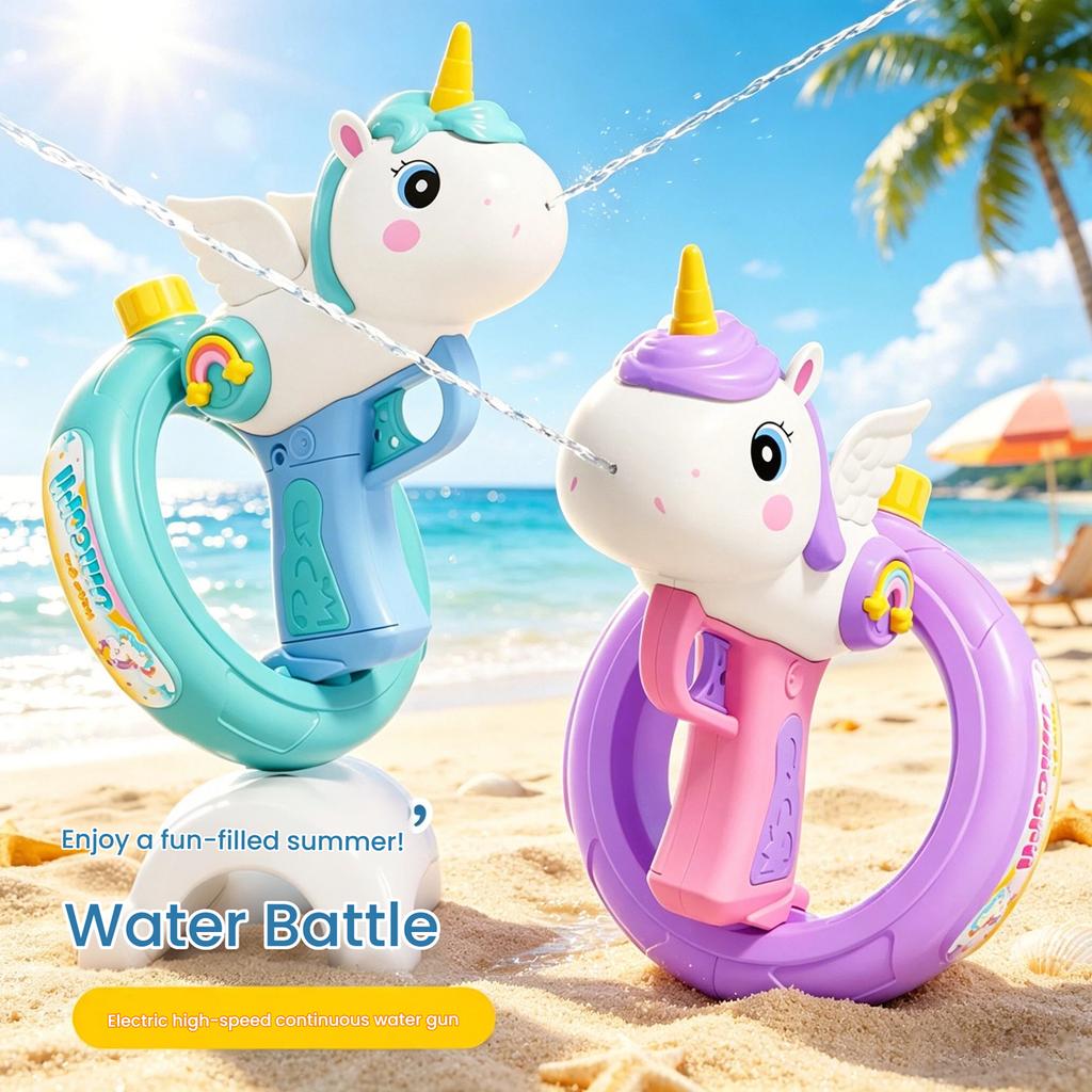 New Unicorn Electric Water Gun - Swimming Ring Design High-Speed Continuous Firing Summer Beach Pool Water Battle Toy