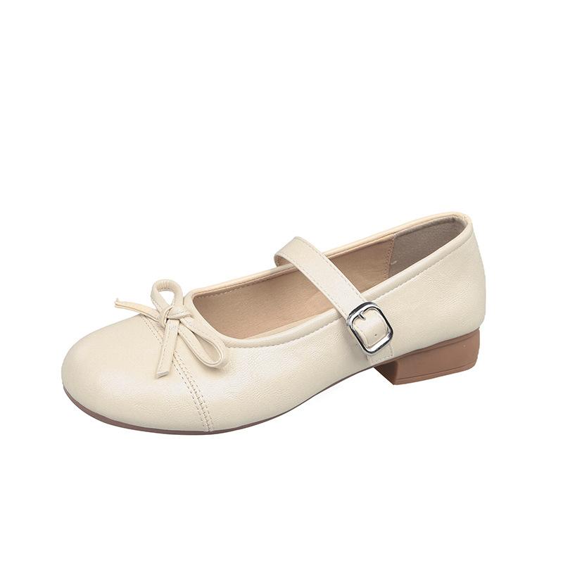 2025 nye milde og søte Mary Jane-sko med lav hæl, fransk sløyfe, en-ords spennebånd, ballett-enkelsko dame